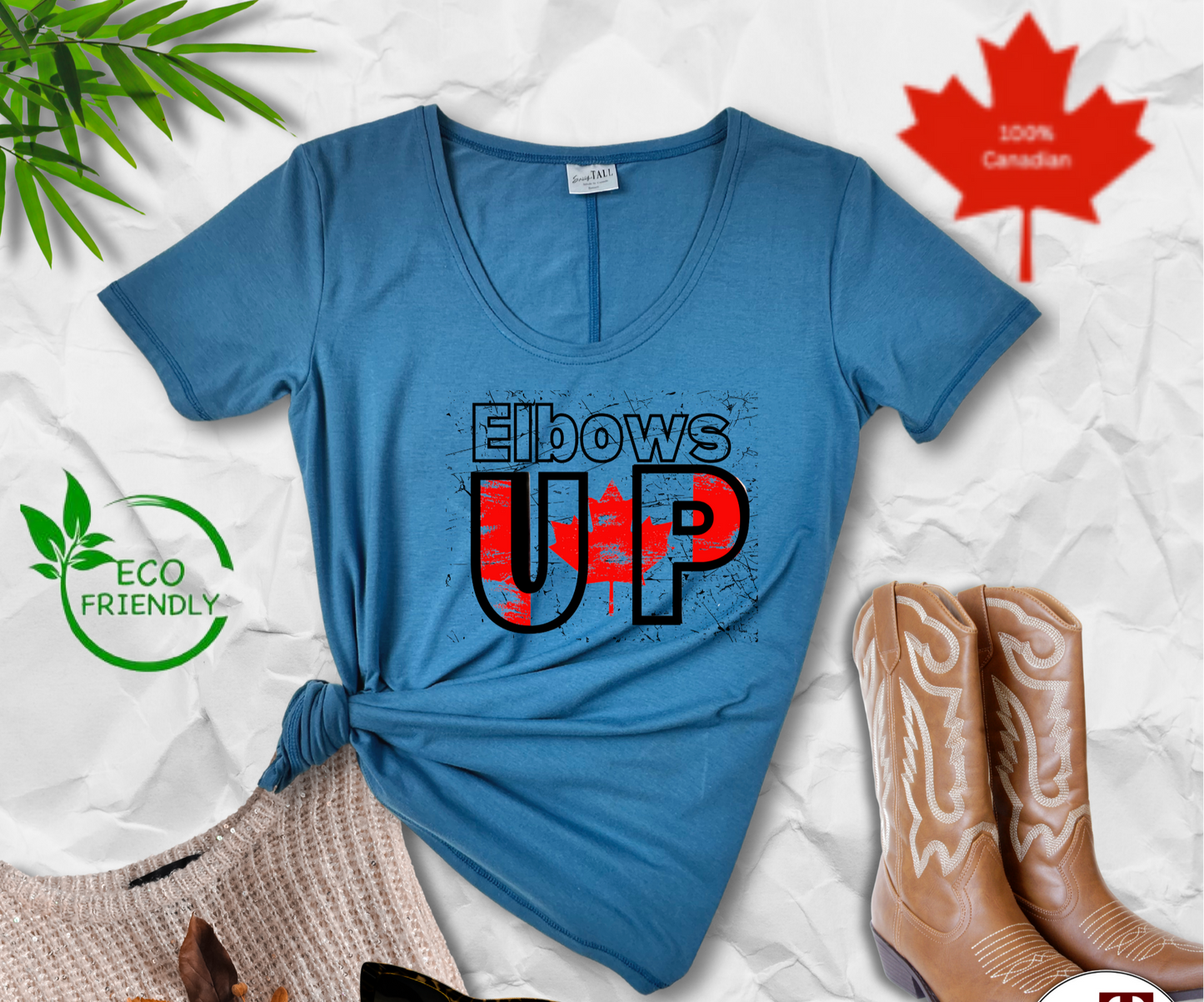 Flat lay of "United Provinces of Canada" shirt, minimalist map-inspired design, Canadian-made unity-themed apparel.